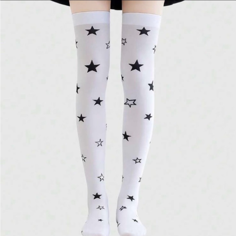 White Over-the-Knee Star Print Socks & Star Headbands